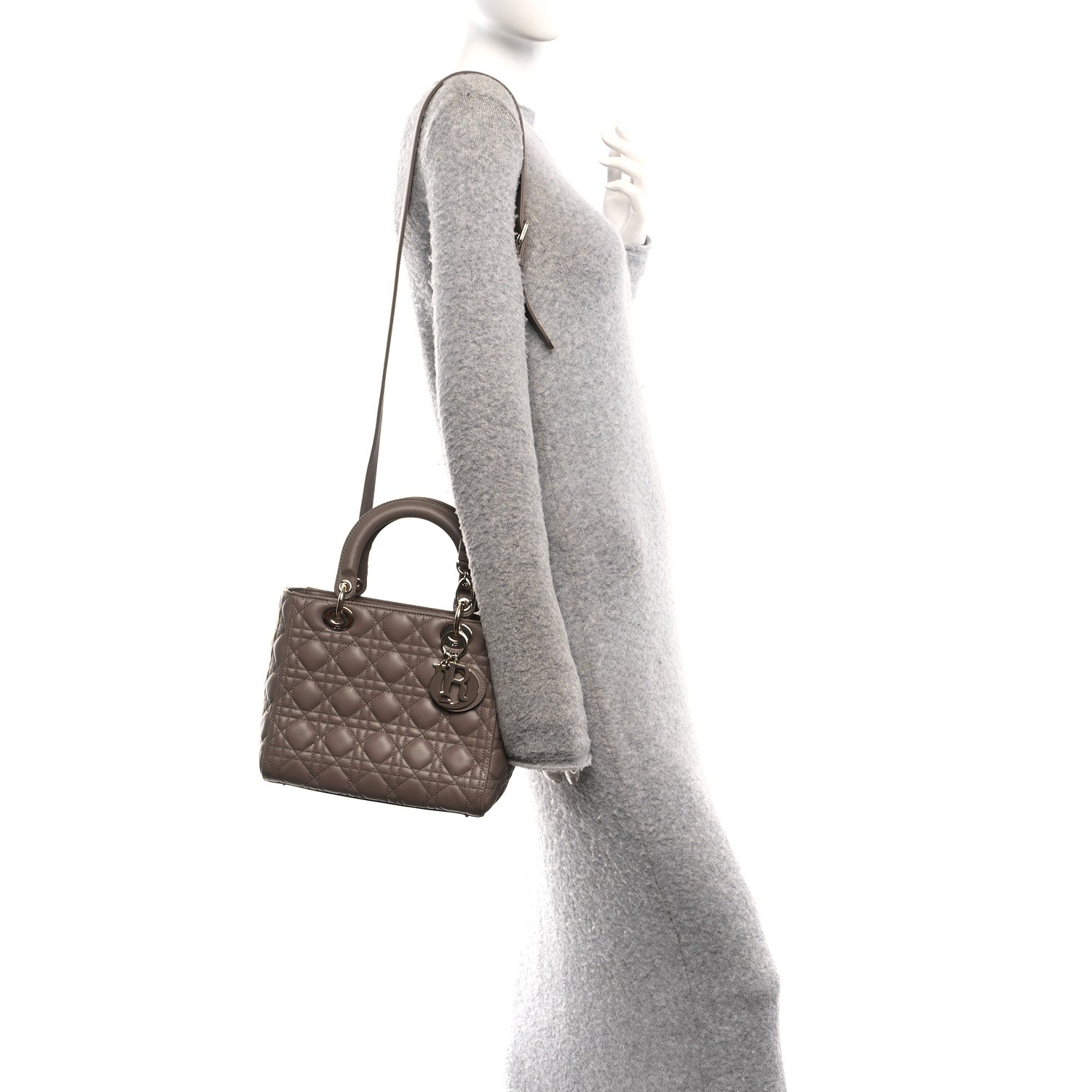 Lambskin Cannage Medium Lady Dior Warm Taupe
