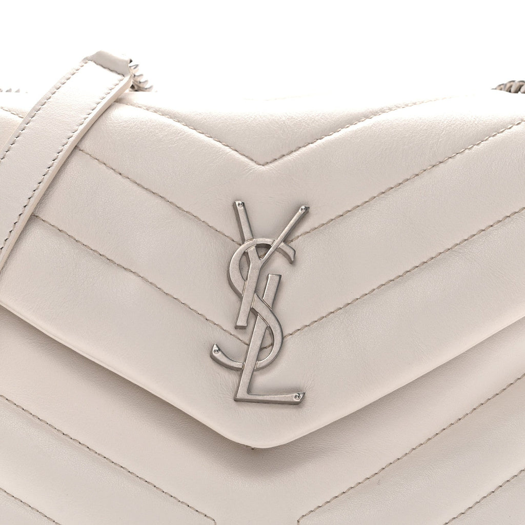 Calfskin Y Quilted Monogram Small Loulou Chain Satchel Ivory