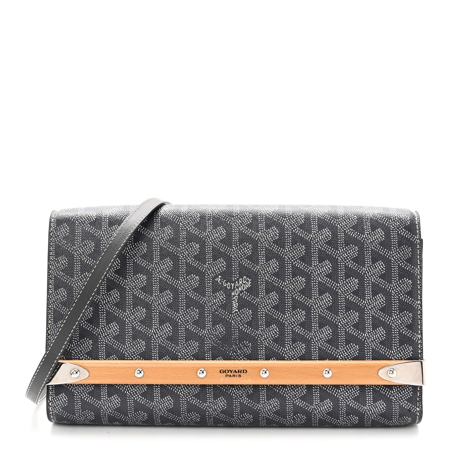 Goyardine Monte Carlo Bois Clutch With Strap Gray