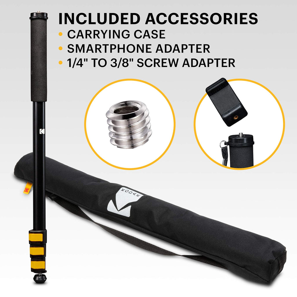 Kodak PhotoGear 72” Portable Camera Monopod, 21”-72” Aluminum Monopod with Wrist Strap & Case