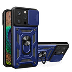 Kickstand Ring Holder With Slide Camera Cover Tpu Magnetic Car Mount For Apple Iphone 14 Pro In Blue