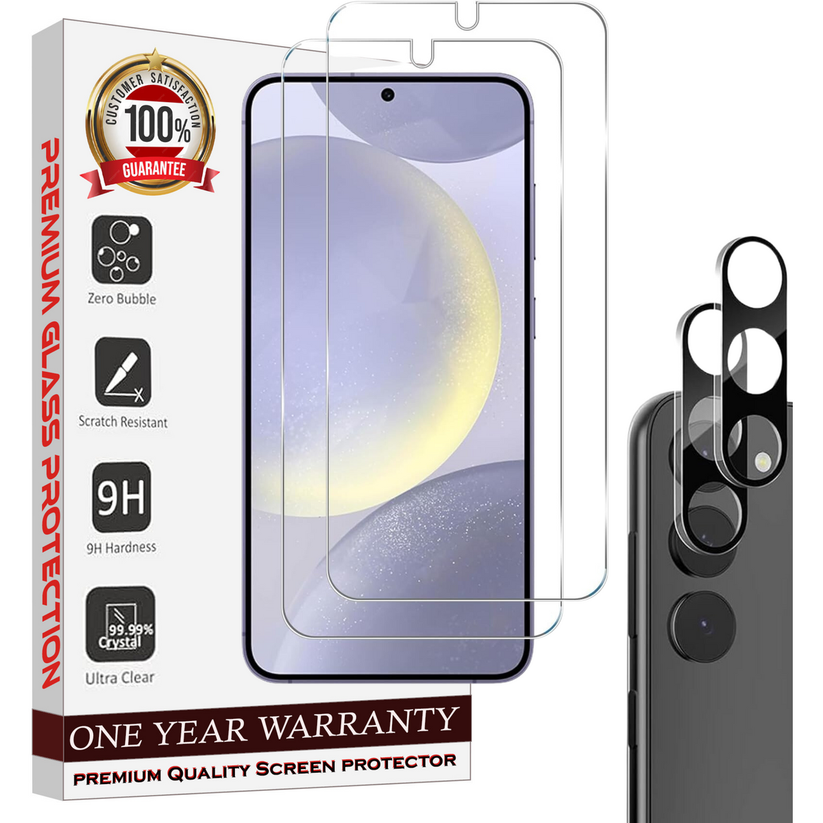 Entronix Clear Screen Protector & Camera Lens Protector Compatible with Galaxy S24 Plus - 4-Piece Combo