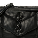 Lambskin Quilted Monogram Monochrome Medium Loulou Puffer Chain Satchel Black