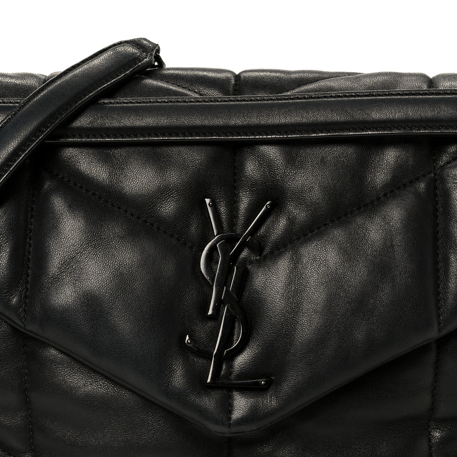 Lambskin Quilted Monogram Monochrome Medium Loulou Puffer Chain Satchel Black