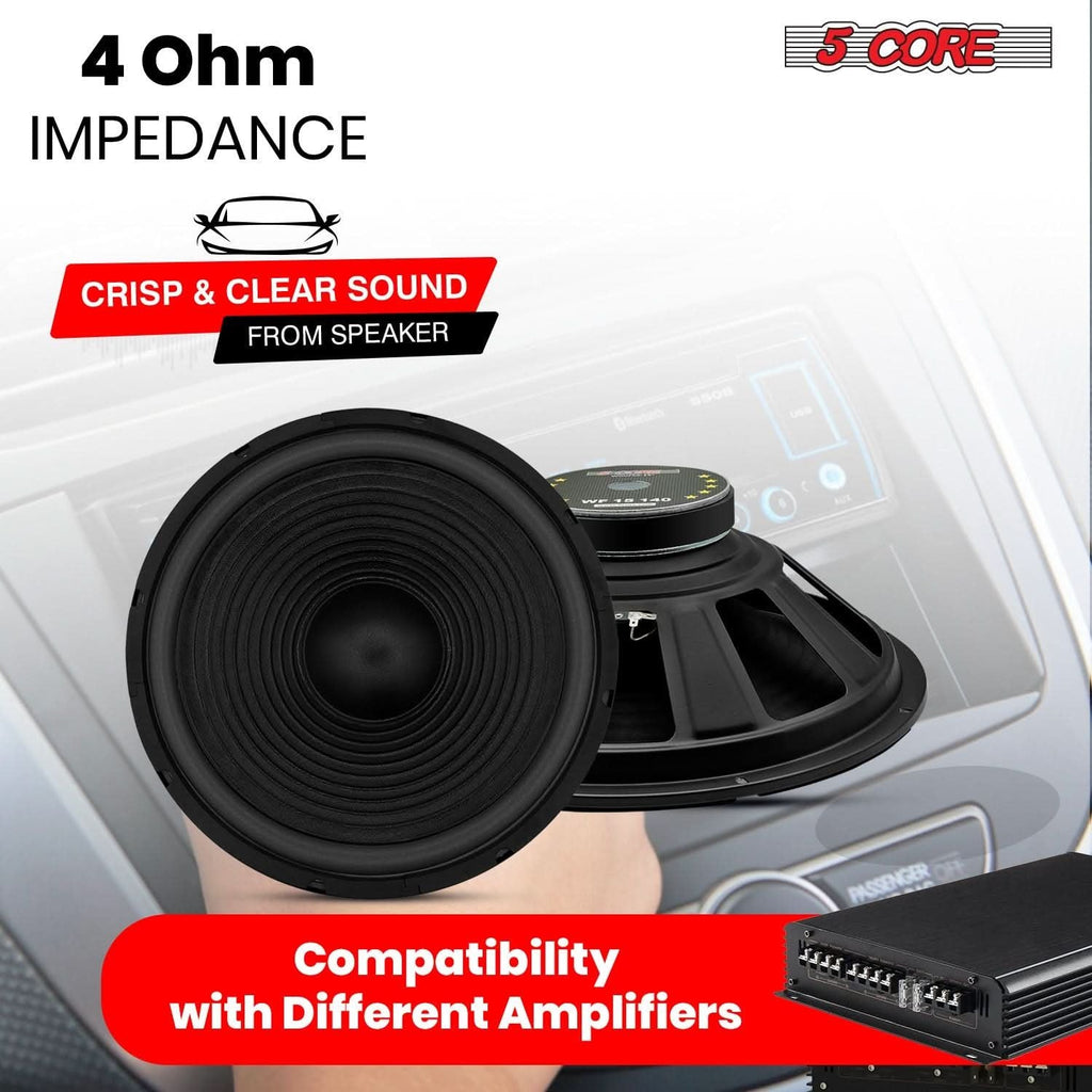 15 Inch Subwoofer 450 Watt Car Audio Sub Woofer 4 Ohm Pair w Deep Bass Replacement Component Loud Speaker for Auto Truck Vehicle -WF 15 140 4OHM 2PCS