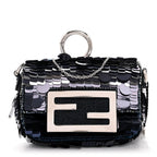 Sequin Paillettes Shiny Nappa Sex and the City Nano Maxi Buckle Baguette Charm Blue