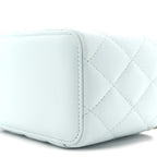 Lambskin Quilted Small Top Handle Vanity Case With Chain Light Blue