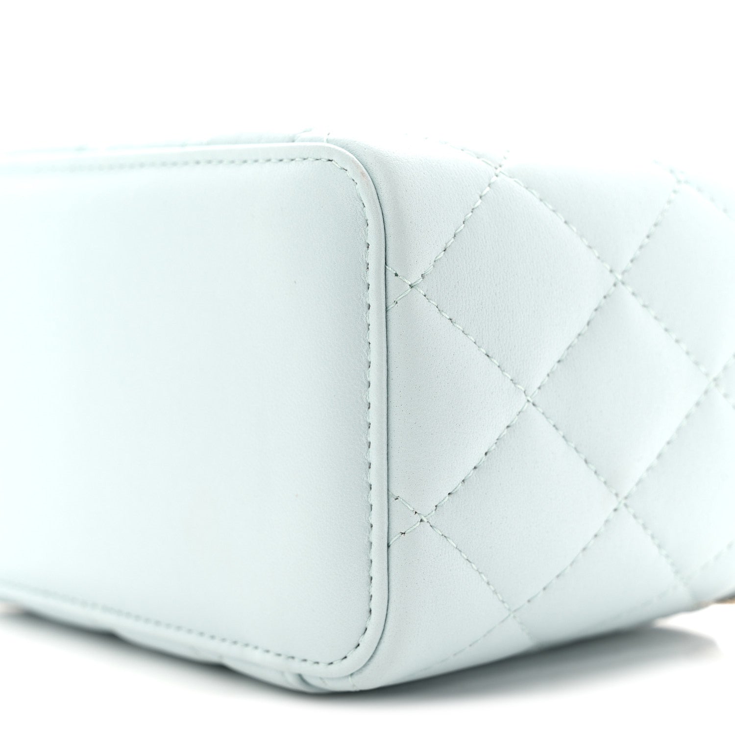 Lambskin Quilted Small Top Handle Vanity Case With Chain Light Blue