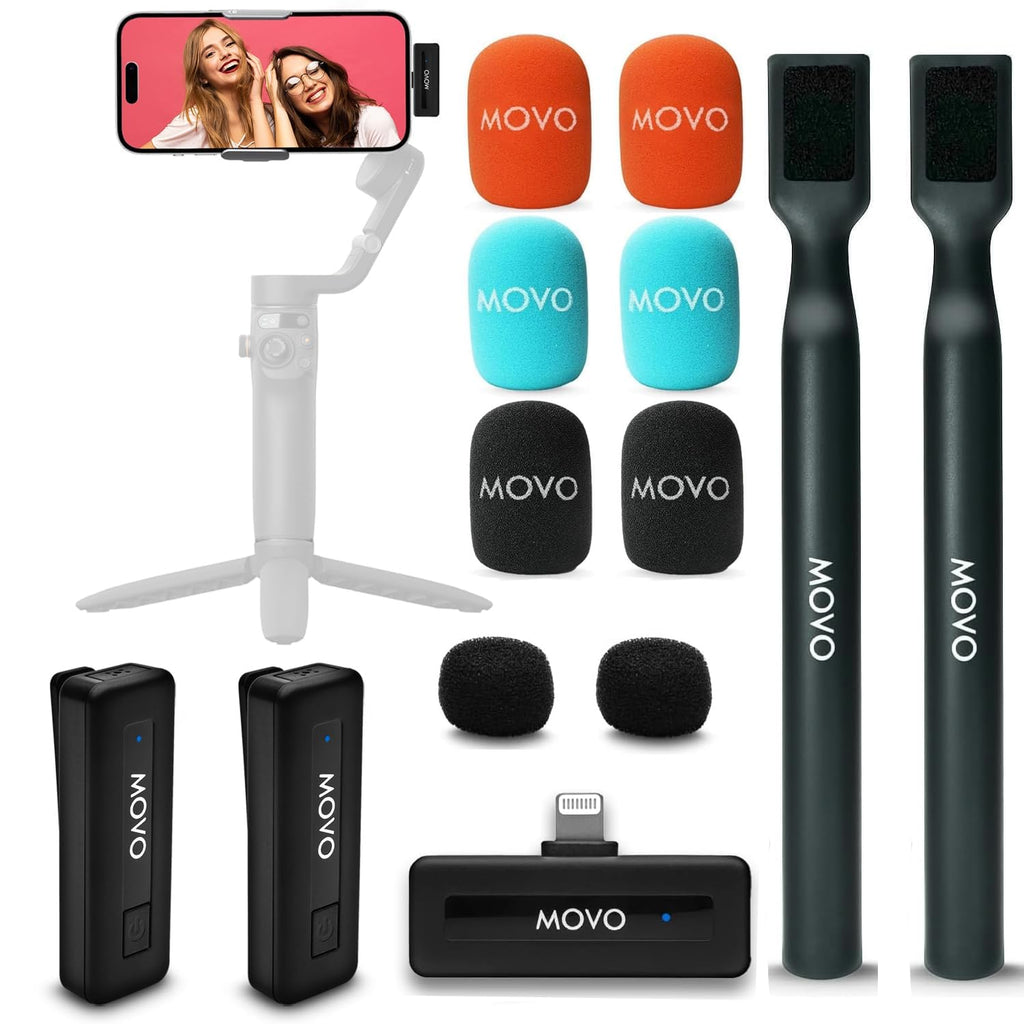Movo Wireless Mini DI Duo Dual Lav Mic with Handle