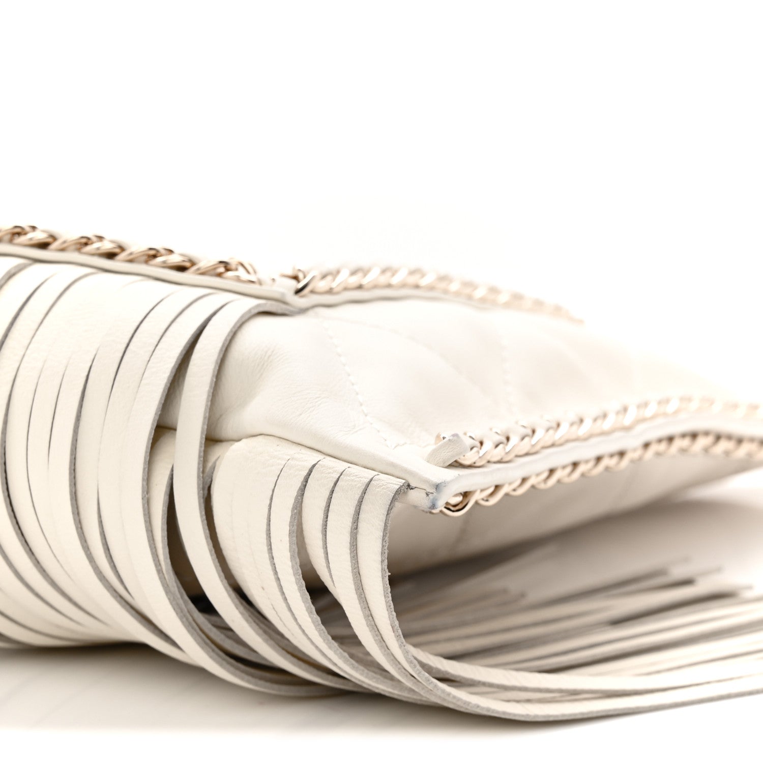 Calfskin Quilted Fringe Small Shopping Bag White