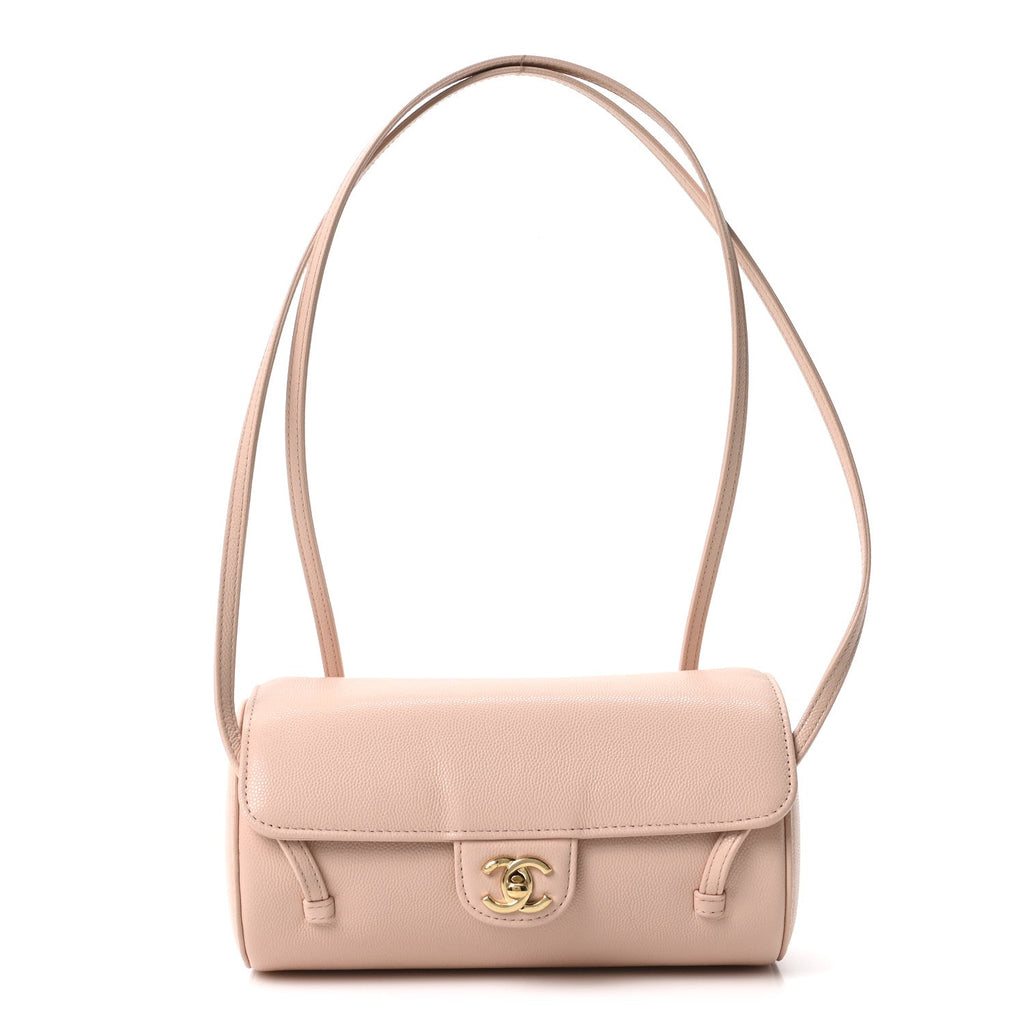 Shiny Caviar Preppy Coco Small Bowling Bag Light Pink