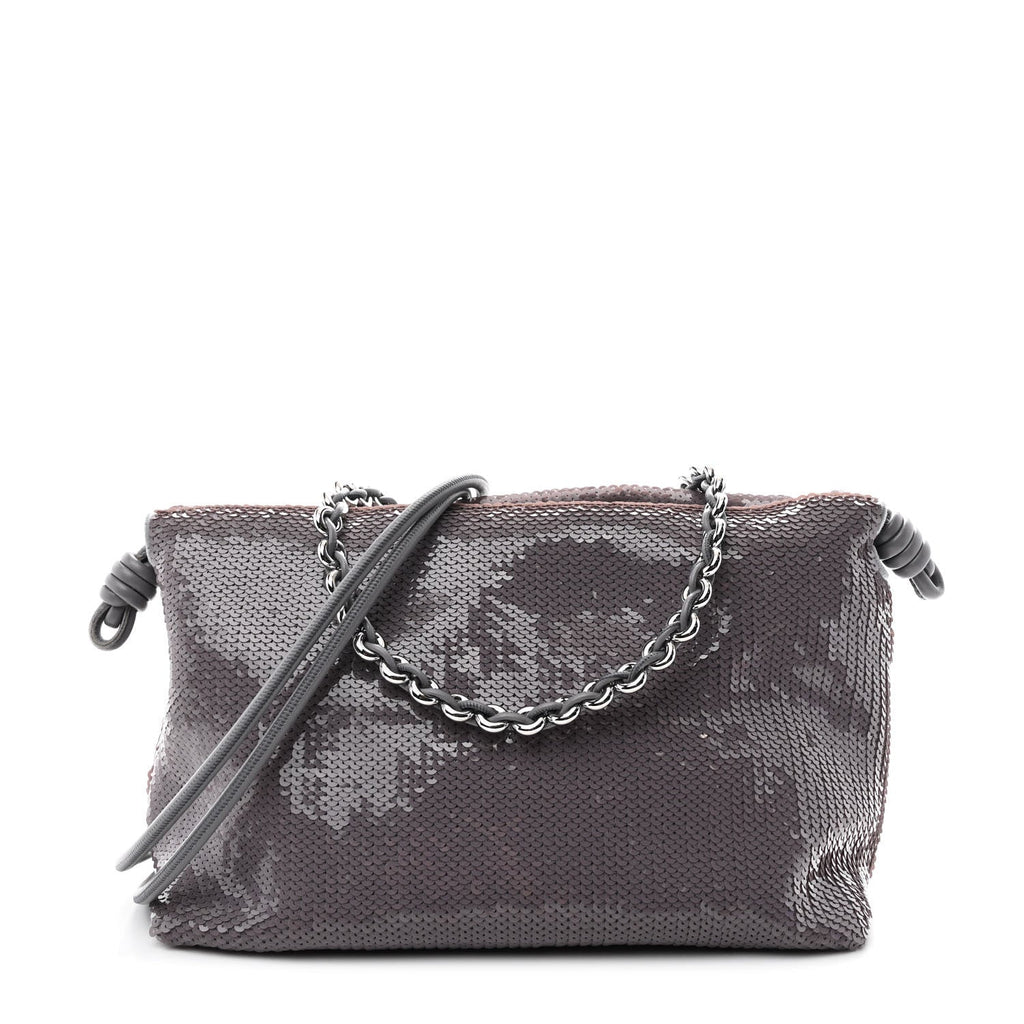 Sequin Medium Donut Chain Flamenco Knot Clutch Grey