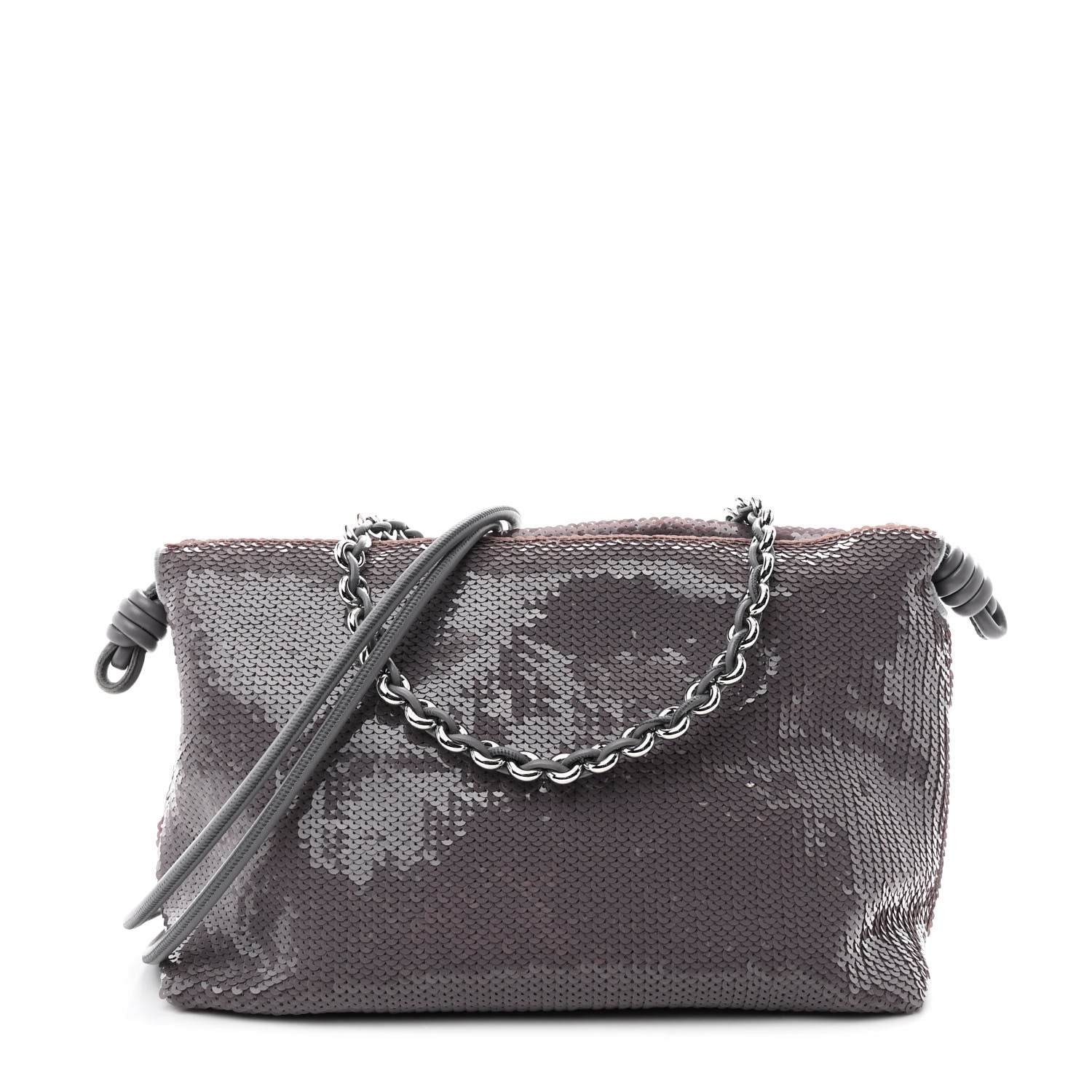 Sequin Medium Donut Chain Flamenco Knot Clutch Grey