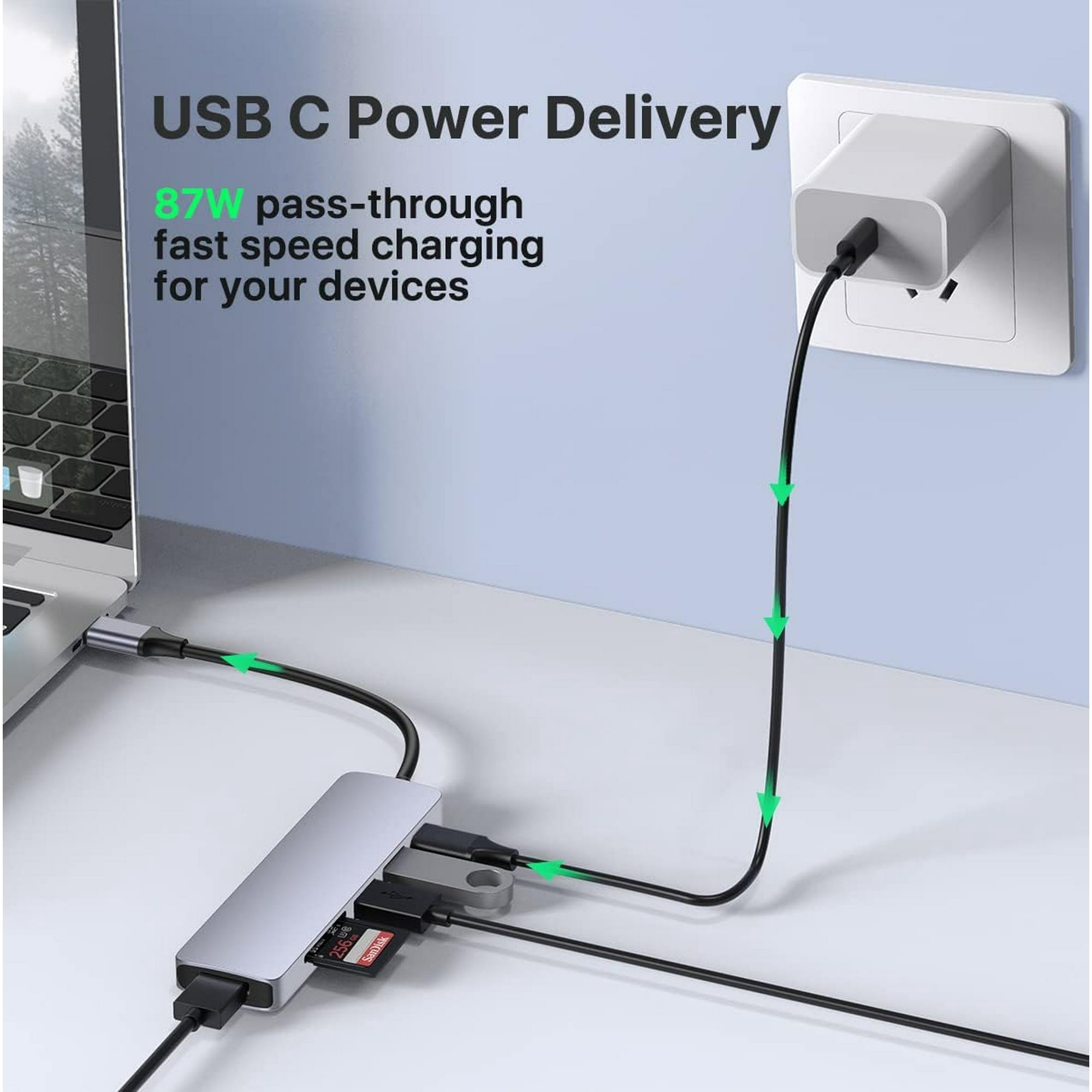 Entronix 6-in-1 USB-C Hub Adapter - HDMI, USB, SD, and PD Converter for MacBook and Laptops