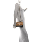 Suede Calfskin Shiny Lambskin Stitched Top Handle Slim Vanity With Chain Beige Black