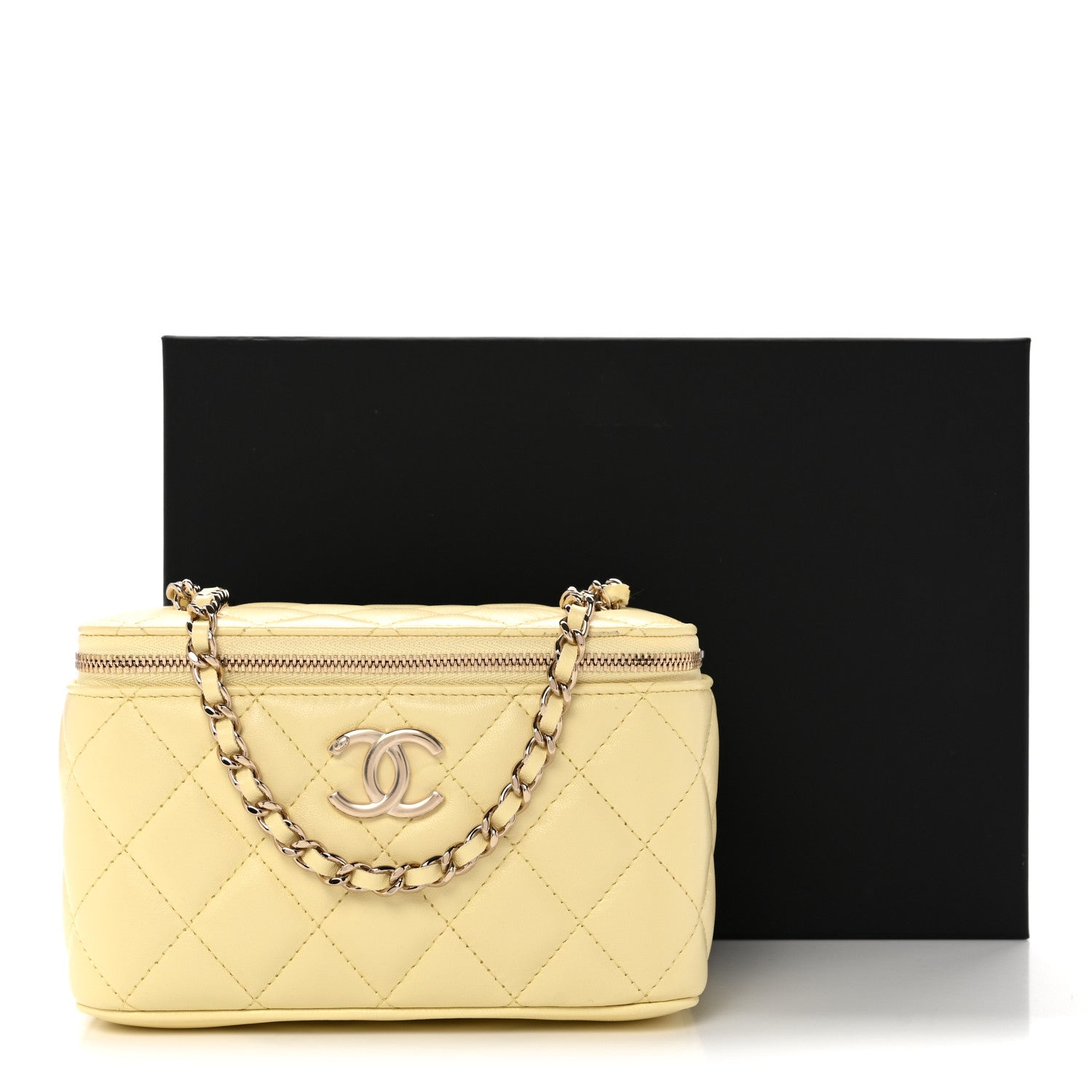Lambskin Quilted Small Vanity Case With Chain Light Yellow