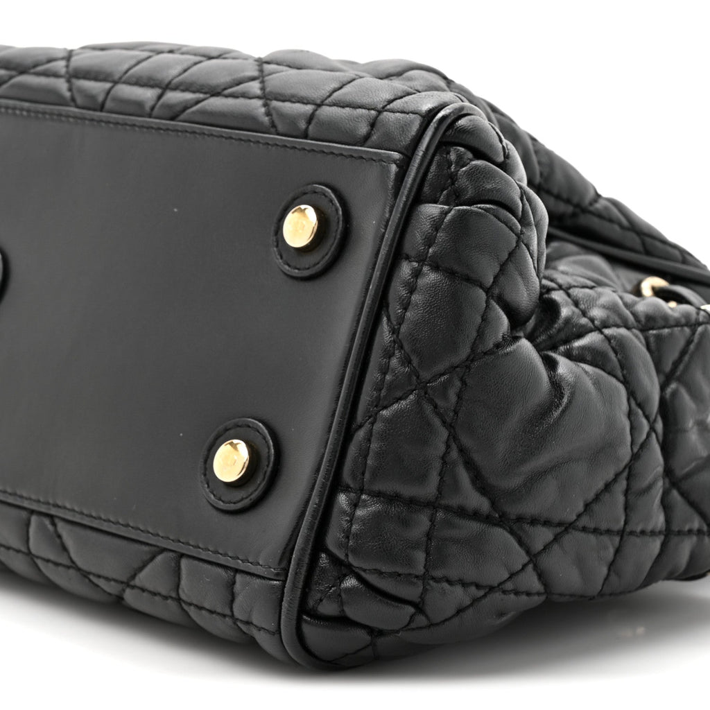 Lambskin Cannage Side Pocket Satchel Black
