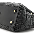 Lambskin Cannage Side Pocket Satchel Black