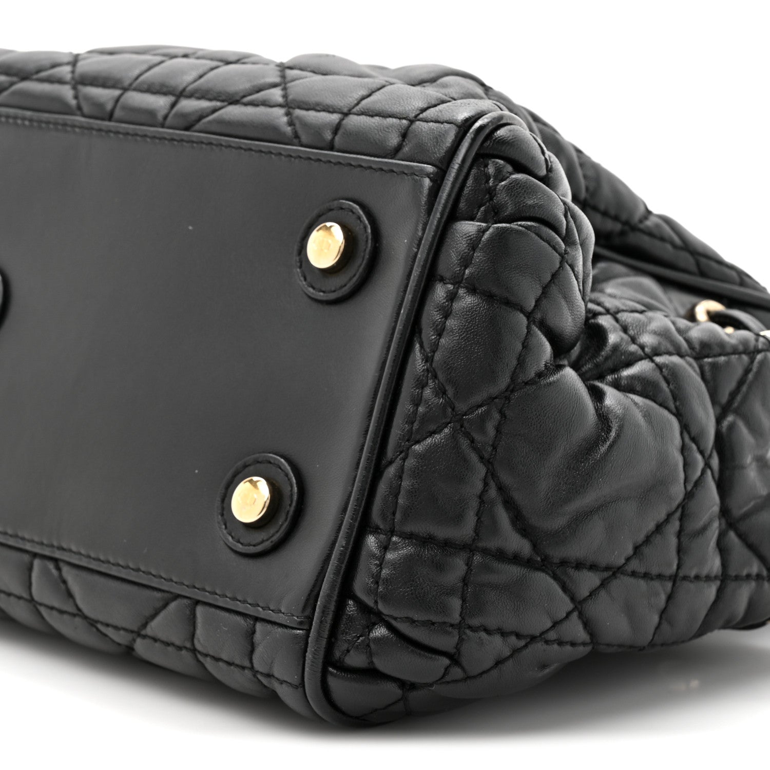 Lambskin Cannage Side Pocket Satchel Black