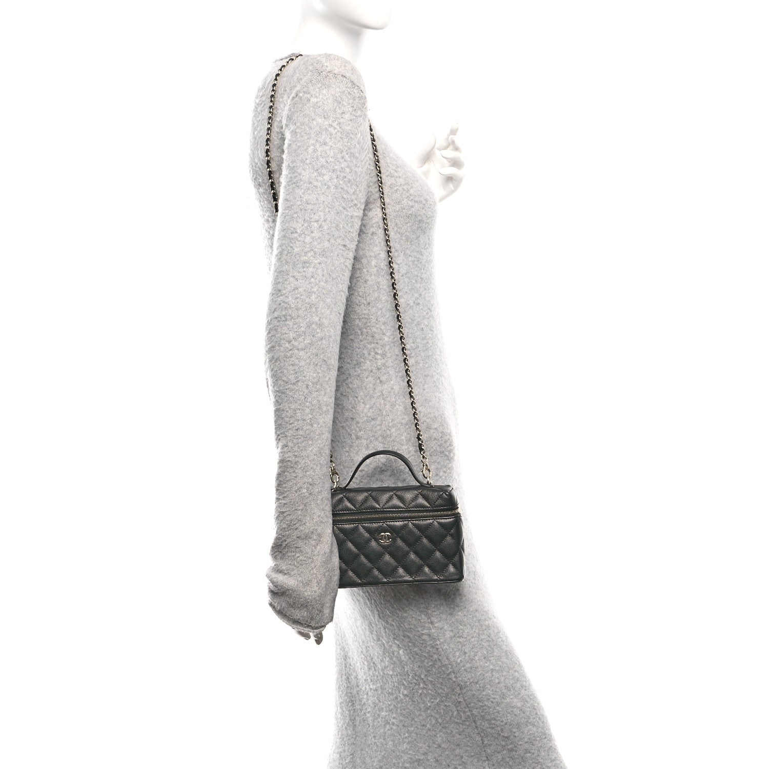 Caviar Quilted Top Handle Slim Vanity With Chain Black