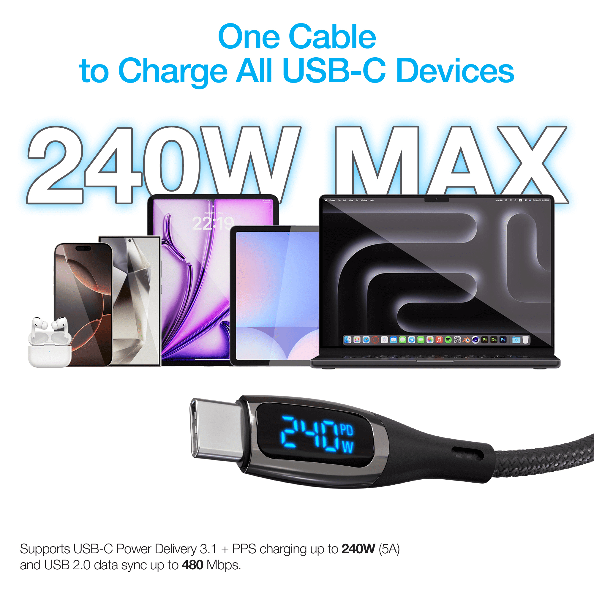DigiWATT USB-C to USB-C Digital LED Cable 6ft