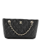 Caviar Quilted Classic Clutch Tote With Chain Black