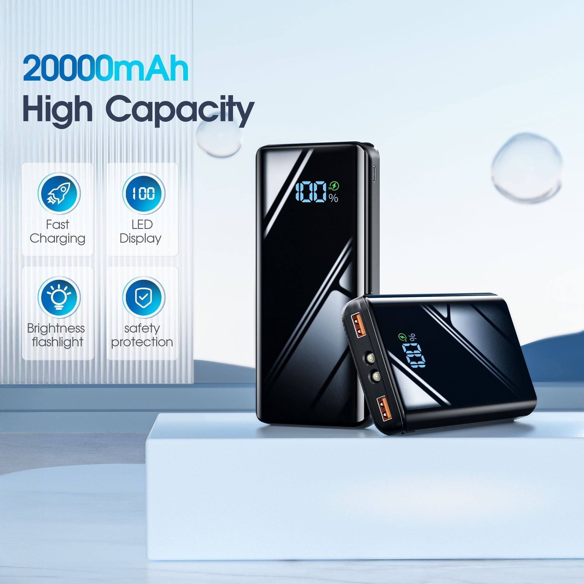 Portable Charger, 20000mAh USB C Power Bank Fast Charging, LED Display Phone Battery Pack Compatible with iPhone
