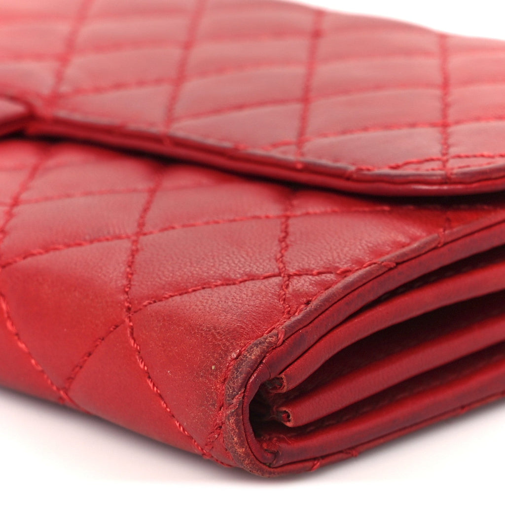 Lambskin Quilted Chain Clutch Flap Red