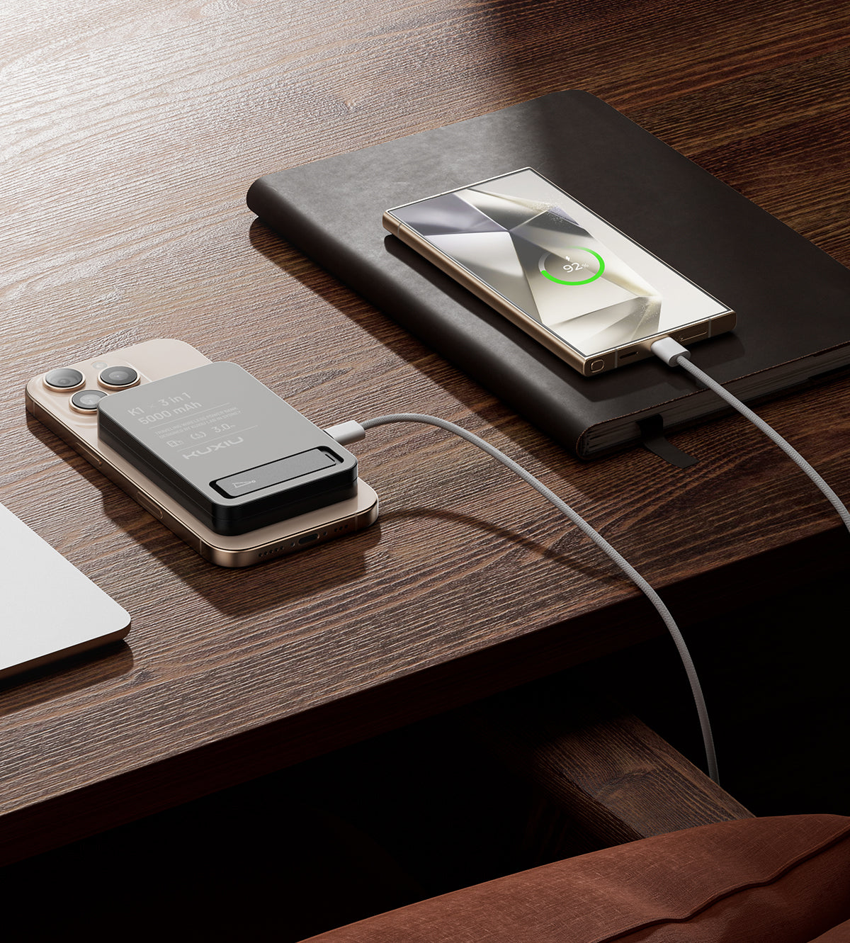 KUXIU K1 15W Fast Charging 3-in-1 MagSafe Wireless Power Bank - Black