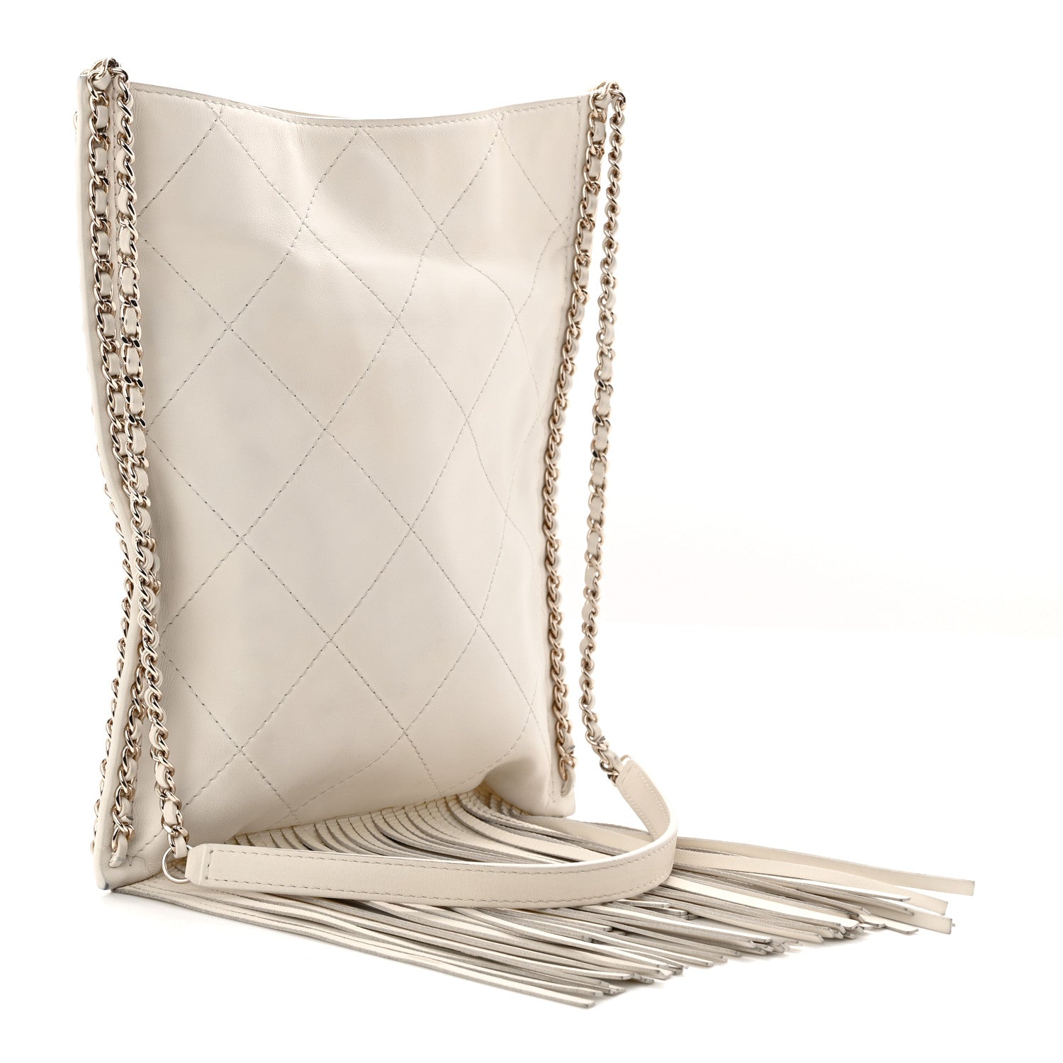 Calfskin Quilted Fringe Small Shopping Bag White