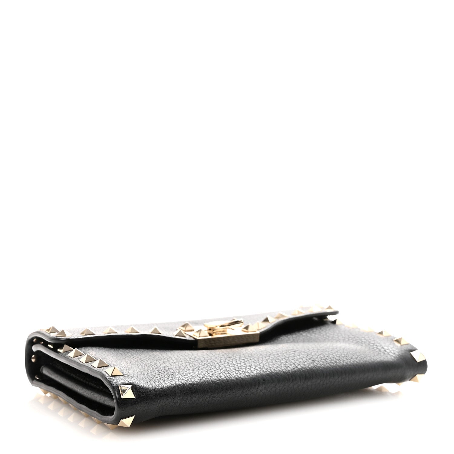 Pebbled Calfskin Rockstud Flip Lock Shoulder Bag Black