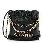 Shiny Calfskin Quilted Pearl CC Chain Mini Chanel 22 Black