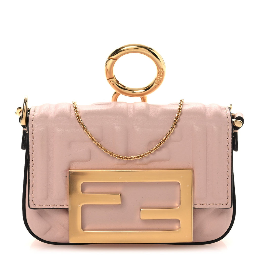 Nappa Matisse FF Embossed Nano Maxi Buckle Baguette Charm Rosa Quarzo