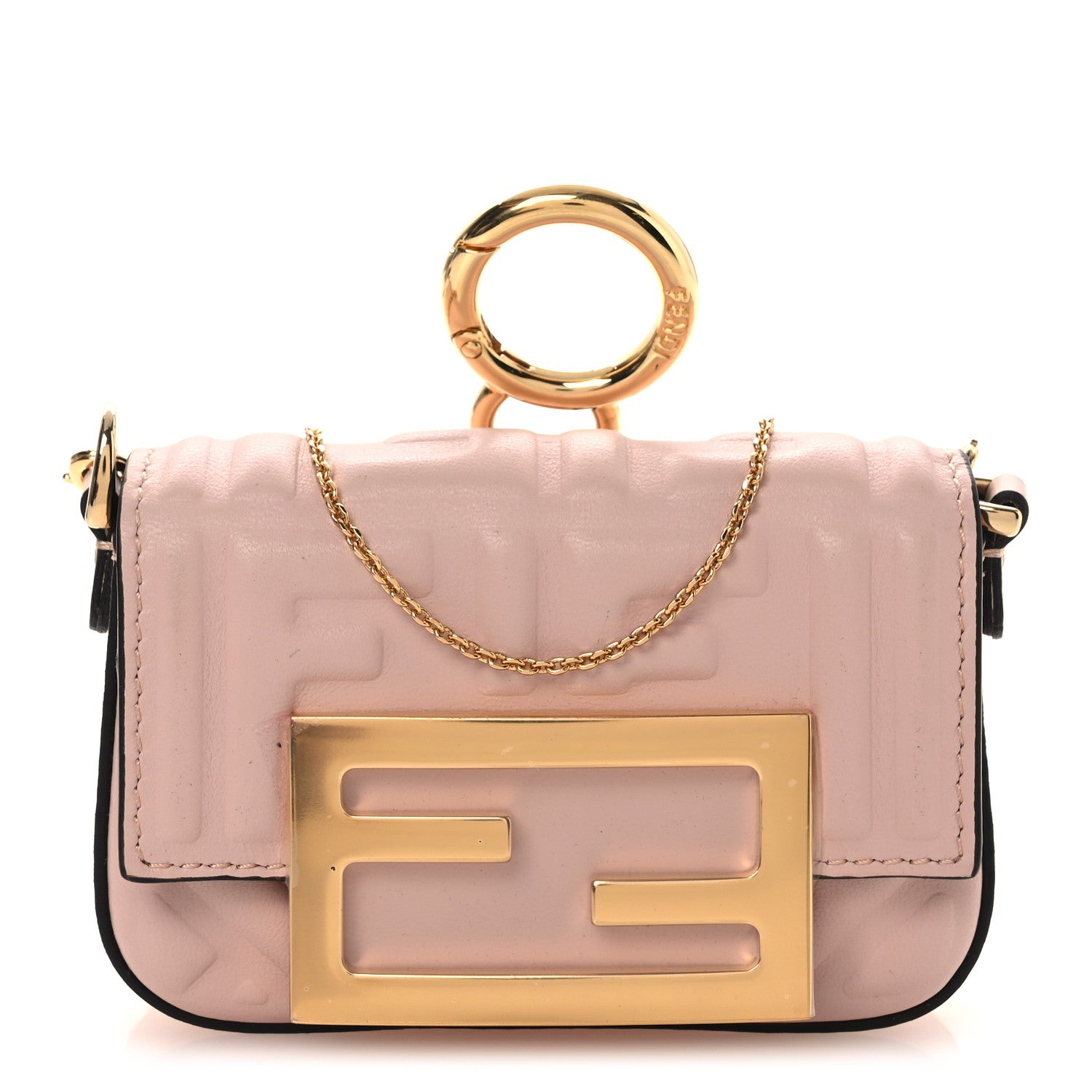 Nappa Matisse FF Embossed Nano Maxi Buckle Baguette Charm Rosa Quarzo