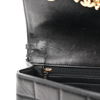 Lambskin Quilted Crystal Chocolate Bar Charm Flap Black