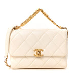 Lambskin Quilted Small CC Crystal Logo Chain Flap White