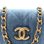 Denim Quilted Flap Mini Crossbody Blue