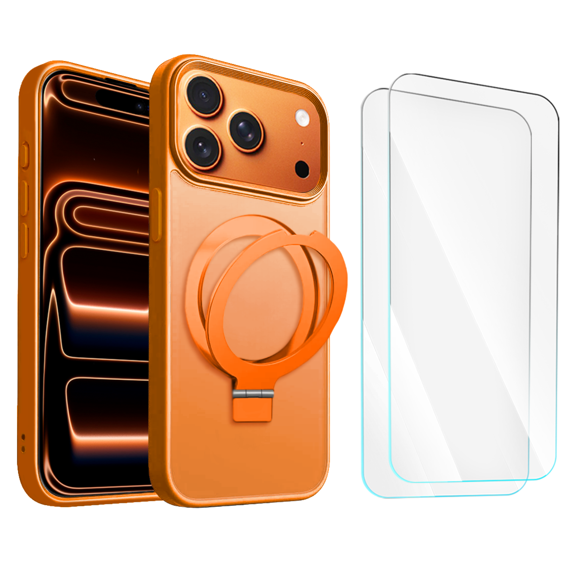 Entronix Bundle Compatible with iPhone 17 Pro Max - [Magnetic] Translucent Matte Gripstand Case & 2 Clear Screen Protectors