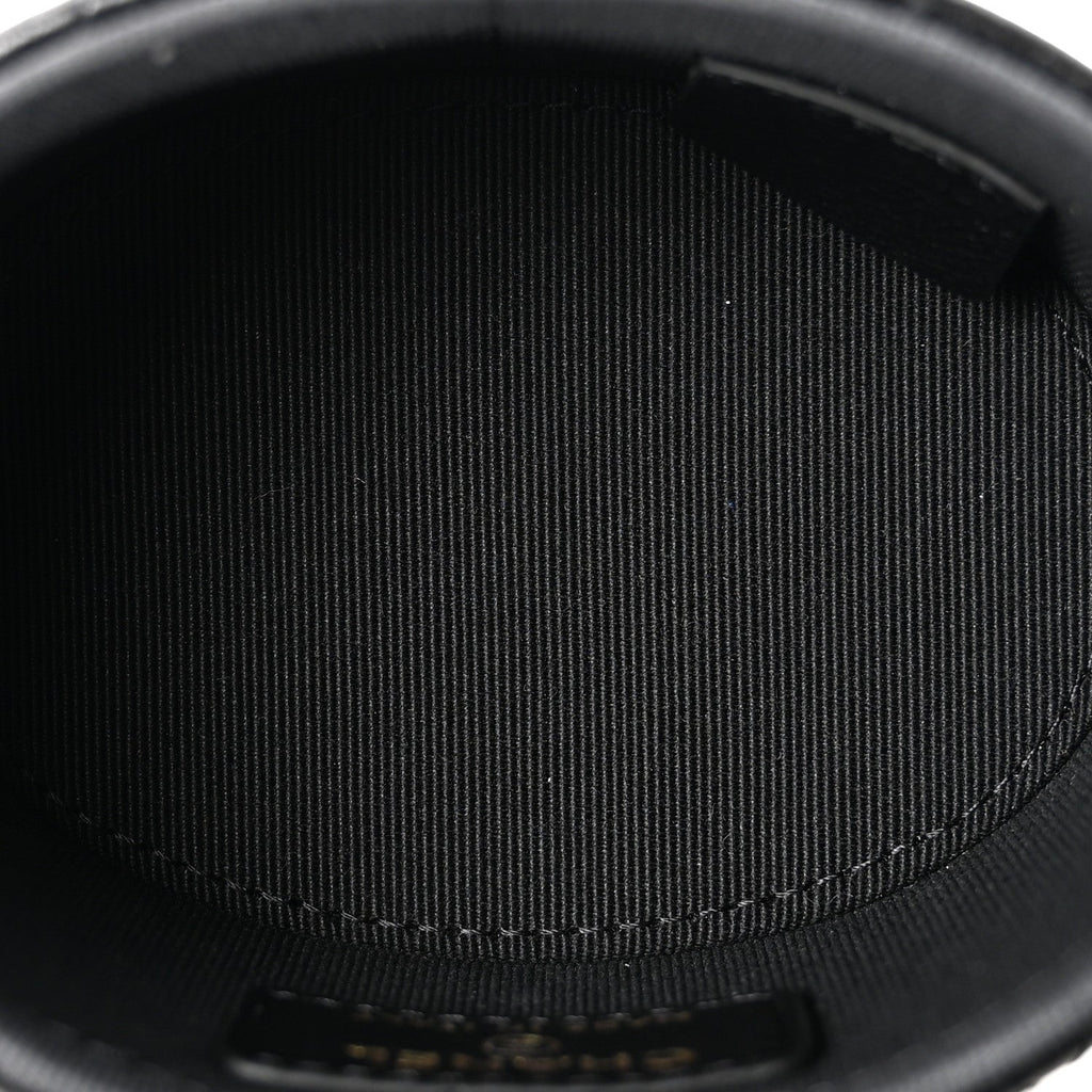Lambskin Quilted Mini Round Vanity Case With Chain Black