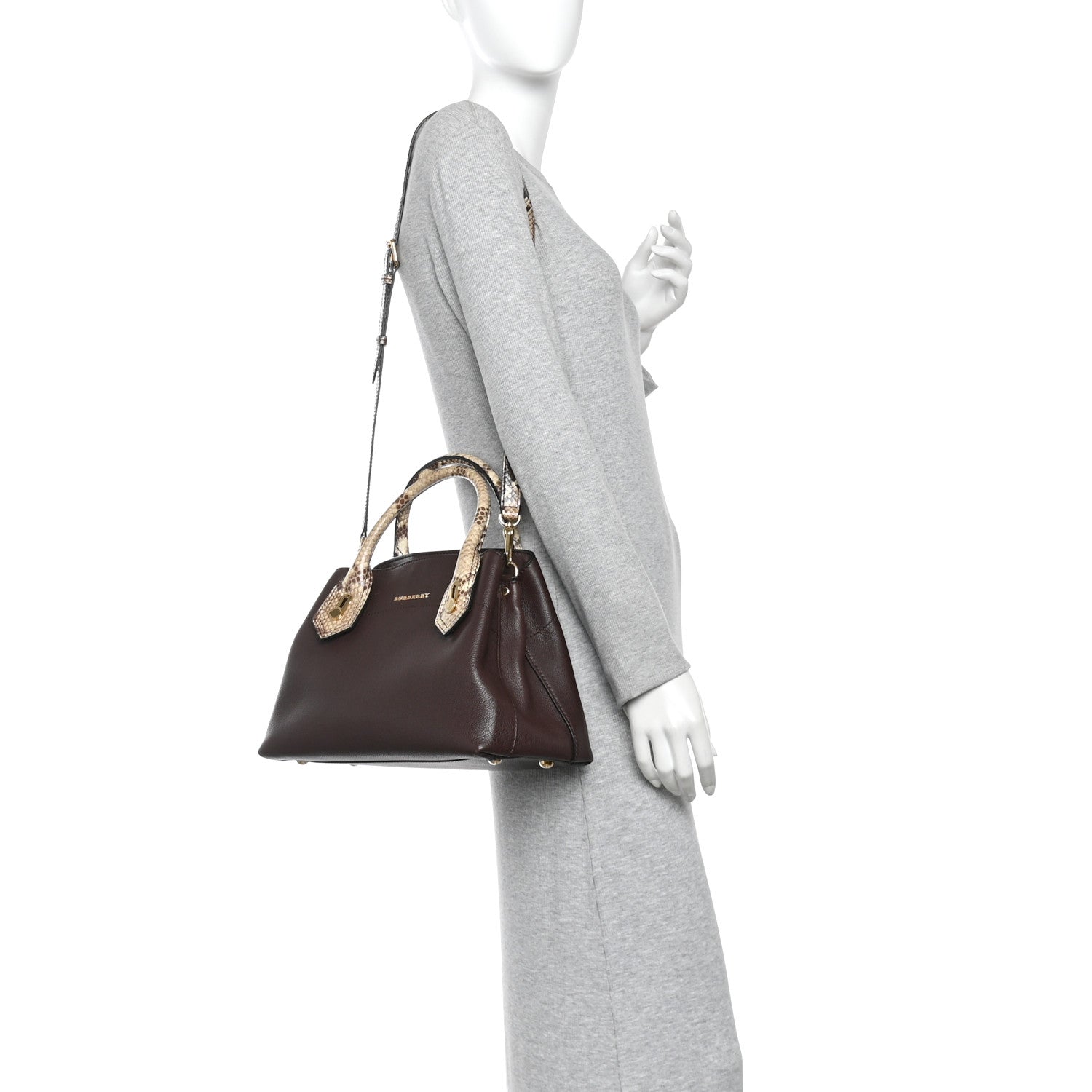Grainy Calfskin Snakeskin Small Milton Satchel  Brown Natural