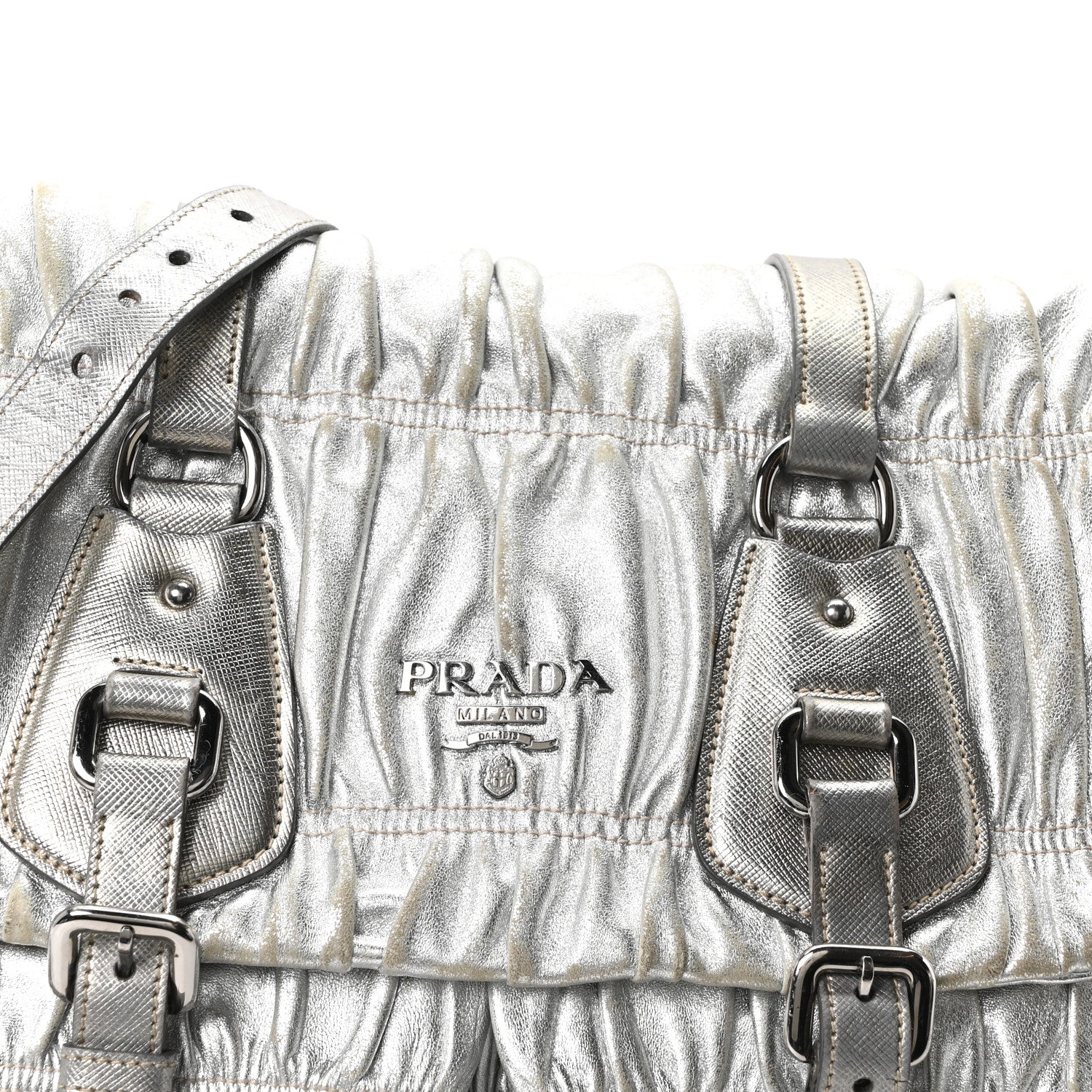 Metallic Nappa Gaufre Messenger Tote Argento