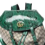 GG Supreme Monogram Snakeskin Ophidia Double Buckle Backpack Brown Green