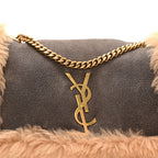 Shearling Calfskin Small Reversible Monogram Kate Satchel Ecru Dark Brown