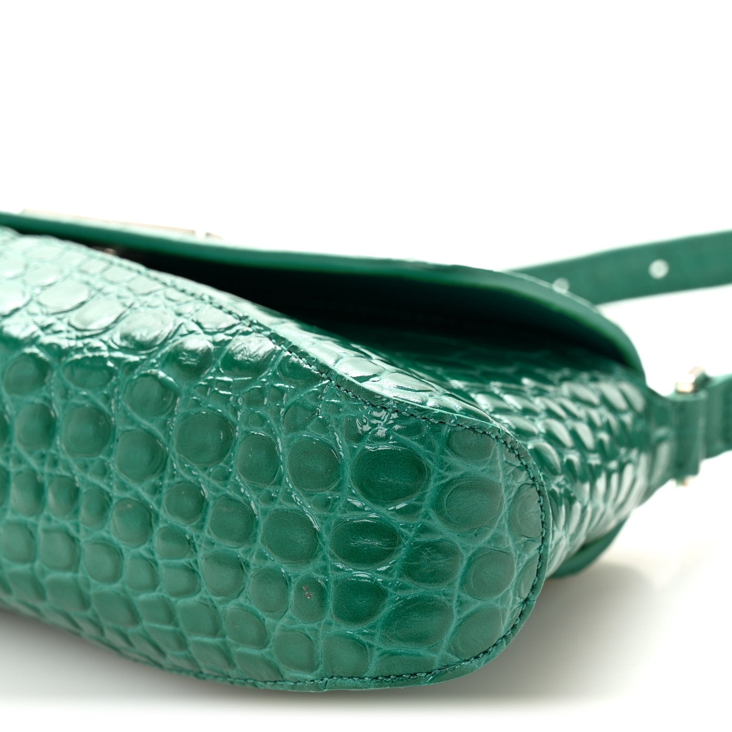 Shiny Super Supple Calfskin Crocodile Embossed Small XX Flap Stretch Bag Jade
