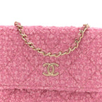 Tweed Quilted Flap Chain Waist Bag Pink