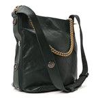 Calfskin Stitched Large Button Up Hobo Dark Green
