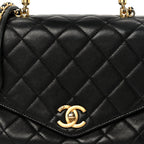 Calfskin Quilted Small Gold Top Handle Flap Black