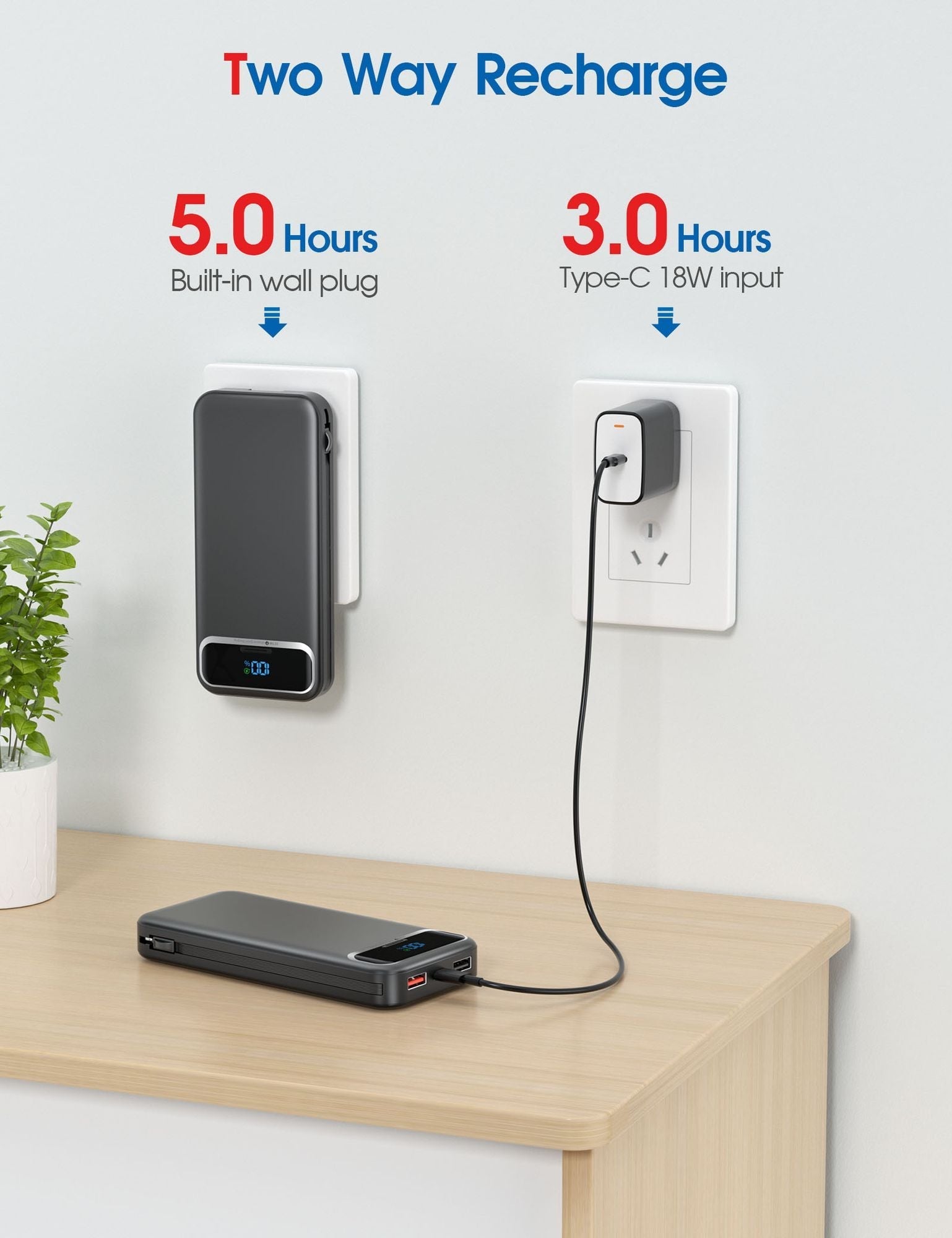 12000mAh Portable Charger Power Bank With Built In Cables, 22.5W Fast Charging Power Bank External Battery Pack Compatible With Android Phone,iPhone