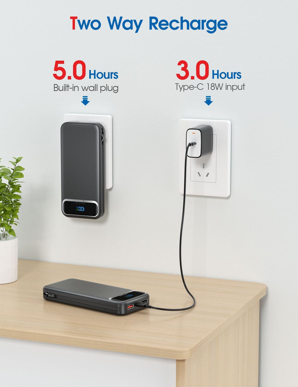 12000mAh Portable Charger Power Bank With Built In Cables, 22.5W Fast Charging Power Bank External Battery Pack Compatible With Android Phone,iPhone