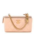 Lambskin Quilted Sweet Camellia Small Vanity Case With Chain Pink